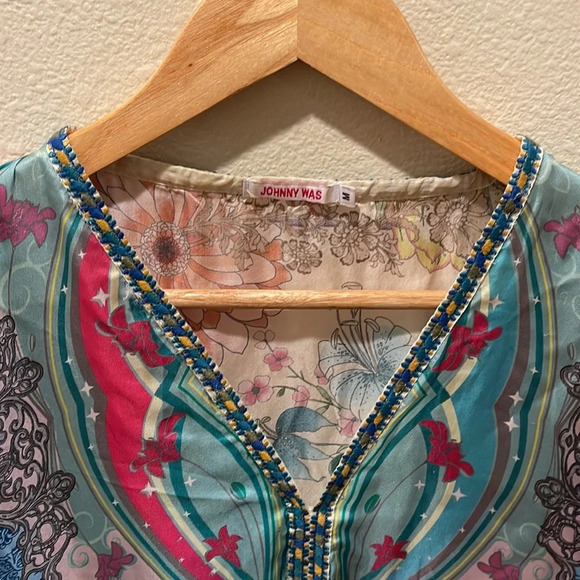 Johnny Was Leon Silk Printed Tassel Poncho Size M Multi Color - Picture 3 of 8